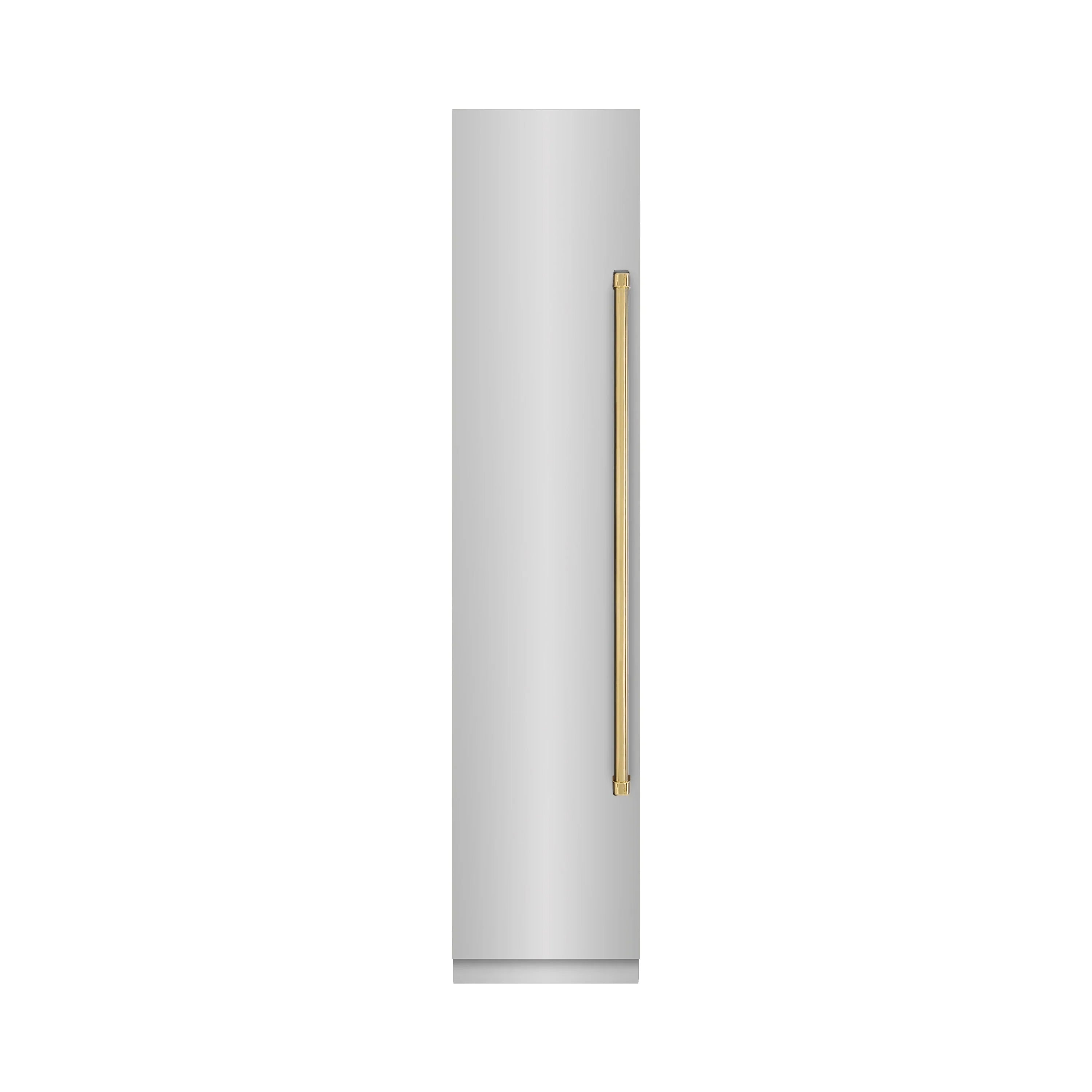 Refrigerator door with polished gold vertical handle