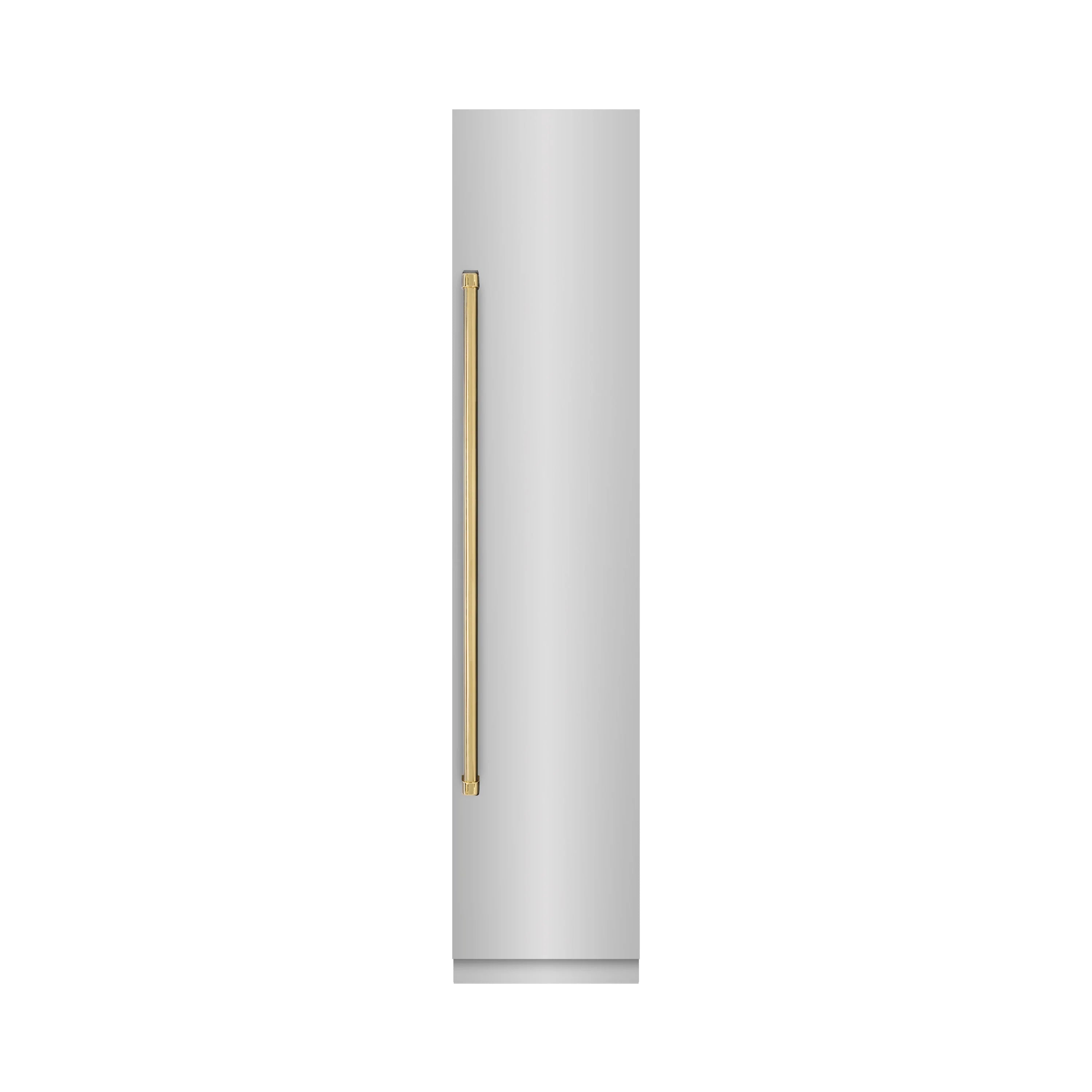 Polished gold handle bar on stainless steel door panel
