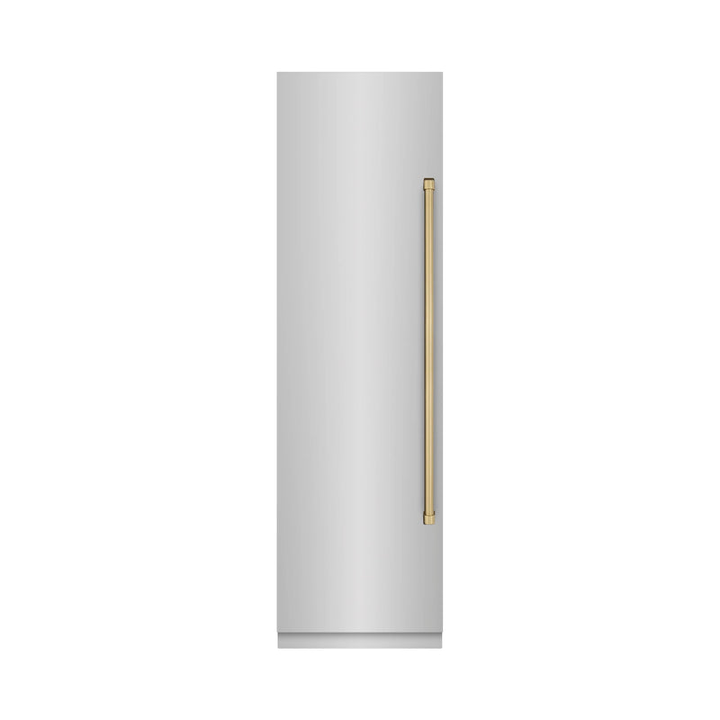 ZLINE Autograph Edition 24-Inch 12.4 Cu. Ft. Column Freezer in Stainless Steel with Graphite Gray Interior and Champagne Bronze Accents (RCFVZ-304-24-CB)
