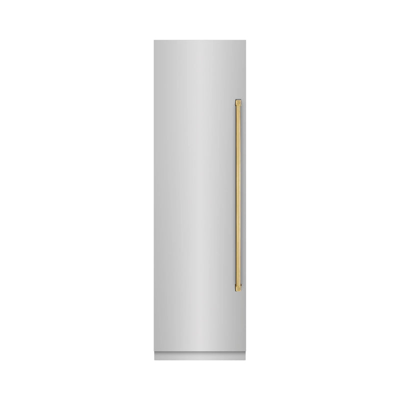 ZLINE Autograph Edition 24-Inch 12.4 Cu. Ft. Column Freezer in Stainless Steel with Graphite Gray Interior and Polished Gold Accents (RCFVZ-304-24-G)
