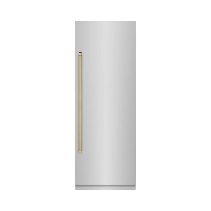 ZLINE Autograph Edition 30-Inch 16.7 Cu. Ft. Column Refrigerator in Stainless Steel with Graphite Gray Interior and Champagne Bronze Accents (RCRVZ-30430-CB)