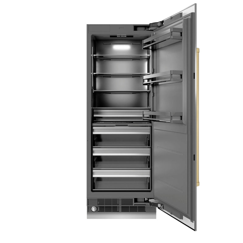ZLINE Autograph Edition 30-Inch 16.7 Cu. Ft. Column Refrigerator in Stainless Steel with Graphite Gray Interior and Champagne Bronze Accents (RCRVZ-30430-CB)