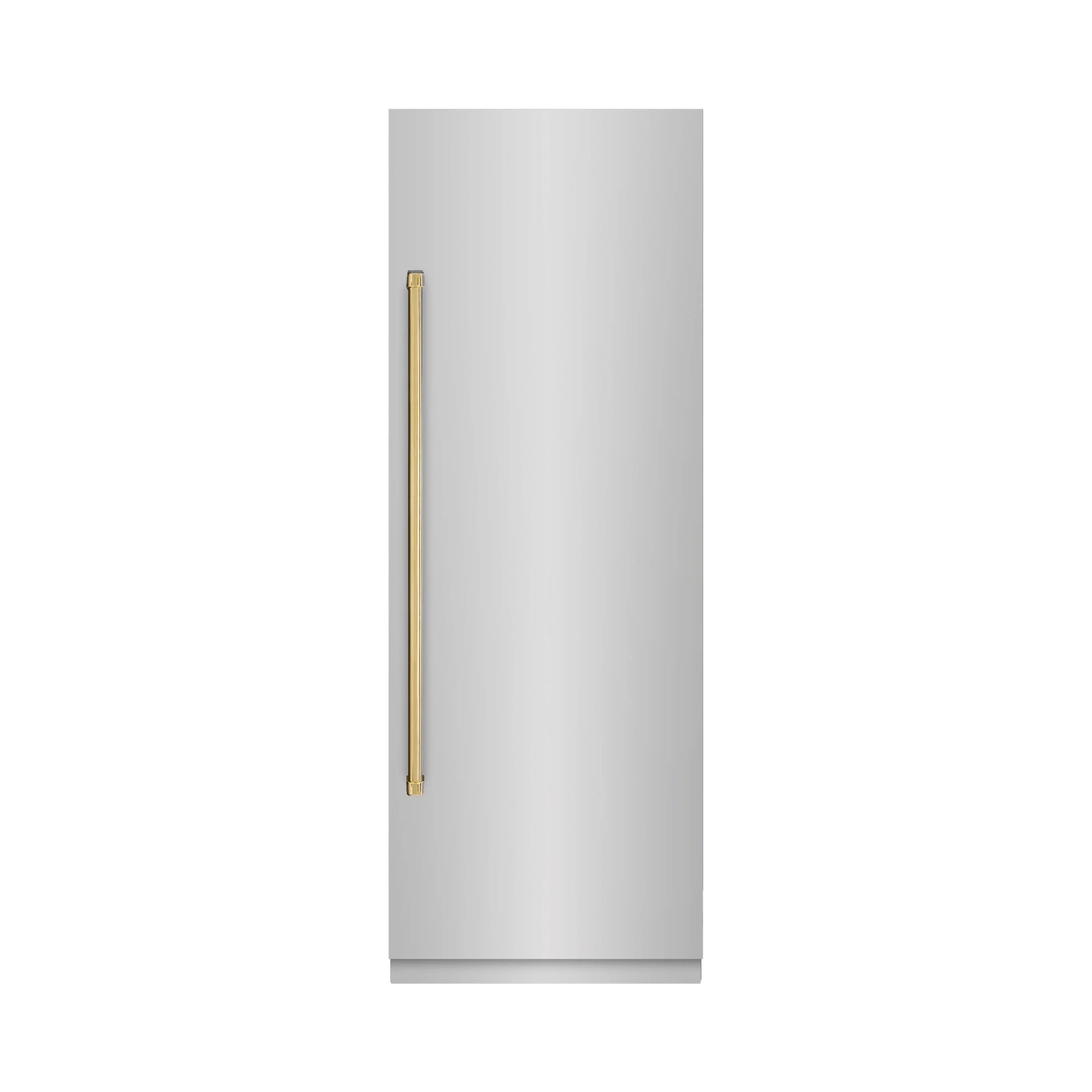 Stainless steel refrigerator door with vertical gold handle