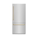 ZLINE Autograph Edition 36-Inch 19.8 Cu. Ft. Built-In Bottom Freezer Refrigerator with Water Dispenser and Ice Maker in Stainless Steel with Graphite Gray Interior and Champagne Bronze Accents (GRBITZ-304-36CB)