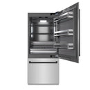 ZLINE Autograph Edition 36-Inch 19.8 Cu. Ft. Built-In Bottom Freezer Refrigerator with Water Dispenser and Ice Maker in Stainless Steel with Graphite Gray Interior and Matte Black Accents (GRBITZ-304-36MB)