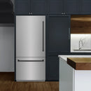 ZLINE Autograph Edition 36-Inch 19.8 Cu. Ft. Built-In Bottom Freezer Refrigerator with Water Dispenser and Ice Maker in Stainless Steel with Graphite Gray Interior and Matte Black Accents (GRBITZ-304-36MB)