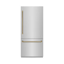 ZLINE Autograph 36-Inch Built-In Refrigerator w/ Gray Interior and Polished Gold Helix Handles (GRBITZ-30436KG)