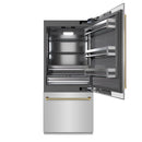 ZLINE Autograph 36-Inch Built-In Refrigerator w/ Gray Interior and Polished Gold Helix Handles (GRBITZ-30436KG)