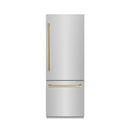 ZLINE Autograph Edition 30-Inch 16.1 Cu. Ft. Built-In Bottom Freezer Refrigerator with Water Dispenser and Ice Maker in Stainless Steel with Graphite Gray Interior and Champagne Bronze Accents (GRBIVZ-304-30CB)