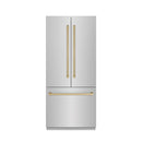 ZLINE Autograph Edition 36-Inch 19.6 Cu. Ft. French Door Built-In Bottom Freezer Refrigerator with Water Dispenser and Ice Maker in Stainless Steel with Graphite Gray Interior and Champagne Bronze Accents (GRBIVZ-304-36CB)
