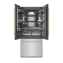 ZLINE Autograph Edition 36-Inch 19.6 Cu. Ft. French Door Built-In Bottom Freezer Refrigerator with Water Dispenser and Ice Maker in Stainless Steel with Graphite Gray Interior and Champagne Bronze Accents (GRBIVZ-304-36CB)