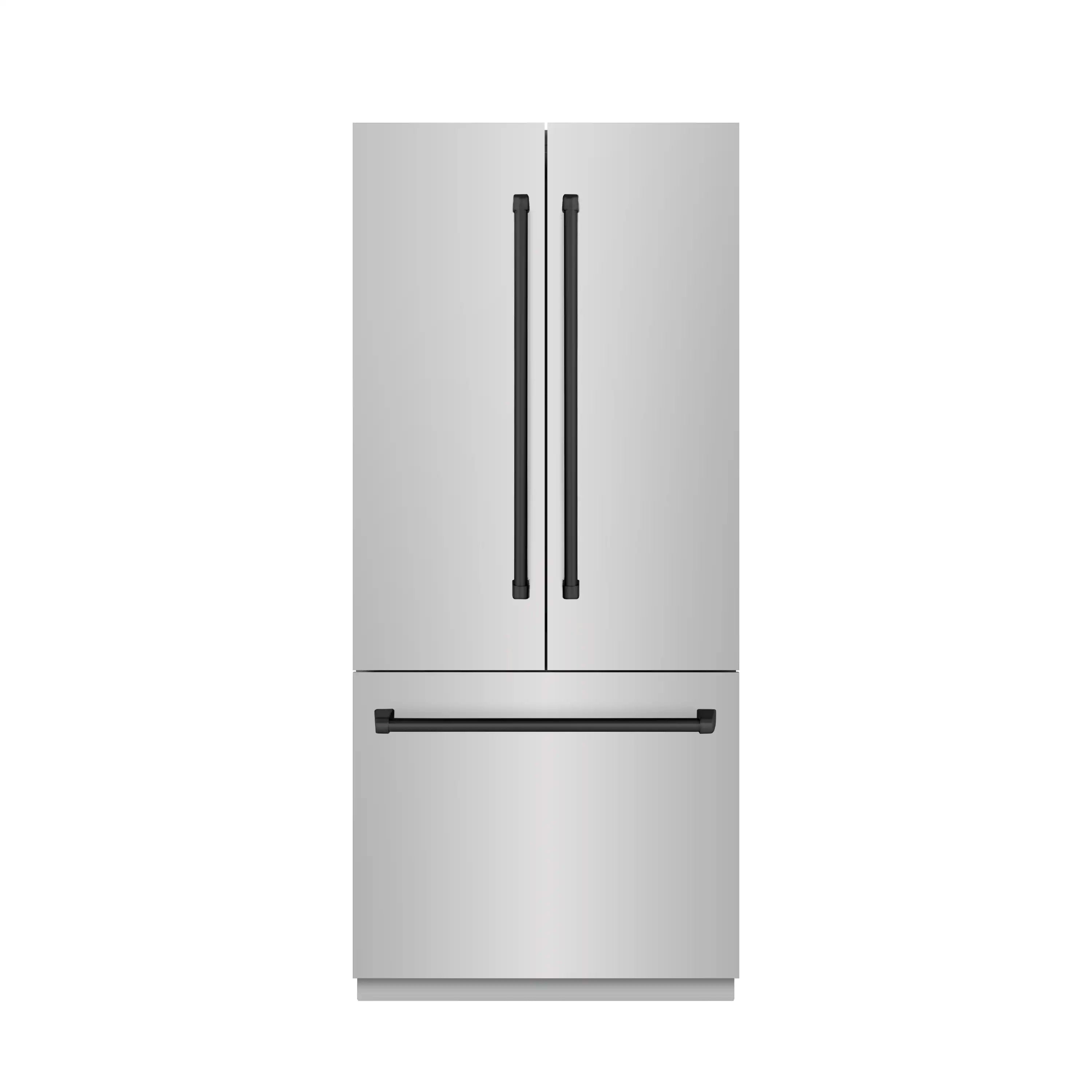 Stainless French-door refrigerator with slim vertical handles and lower freezer