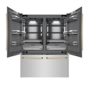ZLINE Autograph Edition 60-Inch 32.2 Cu. Ft. French Door Built-In Bottom Freezer Refrigerator with Water Dispenser and Ice Maker in Stainless Steel with Graphite Gray Interior and Polished Gold Accents (GRBIVZ-304-60G)