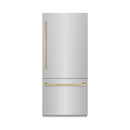 ZLINE Autograph Edition 36-Inch 19.8 Cu. Ft. Built-In Bottom Freezer Refrigerator with Water Dispenser and Ice Maker in Stainless Steel with Champagne Bronze Accents (RBITZ-304-36CB)