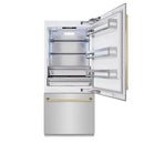 ZLINE Autograph Edition 36-Inch 19.8 Cu. Ft. Built-In Bottom Freezer Refrigerator with Water Dispenser and Ice Maker in Stainless Steel with Polished Gold Accents (RBITZ-304-36G)