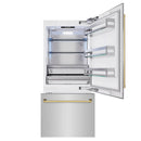 ZLINE Autograph Edition 36-Inch 19.8 Cu. Ft. Built-In Bottom Freezer Refrigerator with Water Dispenser and Ice Maker in Stainless Steel with Polished Gold Accents (RBITZ-304-36G)