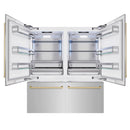 ZLINE Autograph Edition 72-Inch 39.6 Cu. Ft. French Door Built-In Bottom Freezer Refrigerator with Water Dispensers and Ice Makers in Stainless Steel with Champagne Bronze Accents (RBITZ-304-72CB)