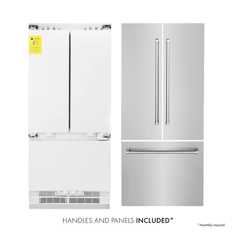 ZLINE 36-Inch Built-In 19.6 cu. ft. 3-Door French Door Refrigerator with Internal Water and Ice Dispenser in Stainless Steel (RBIV-304-36)