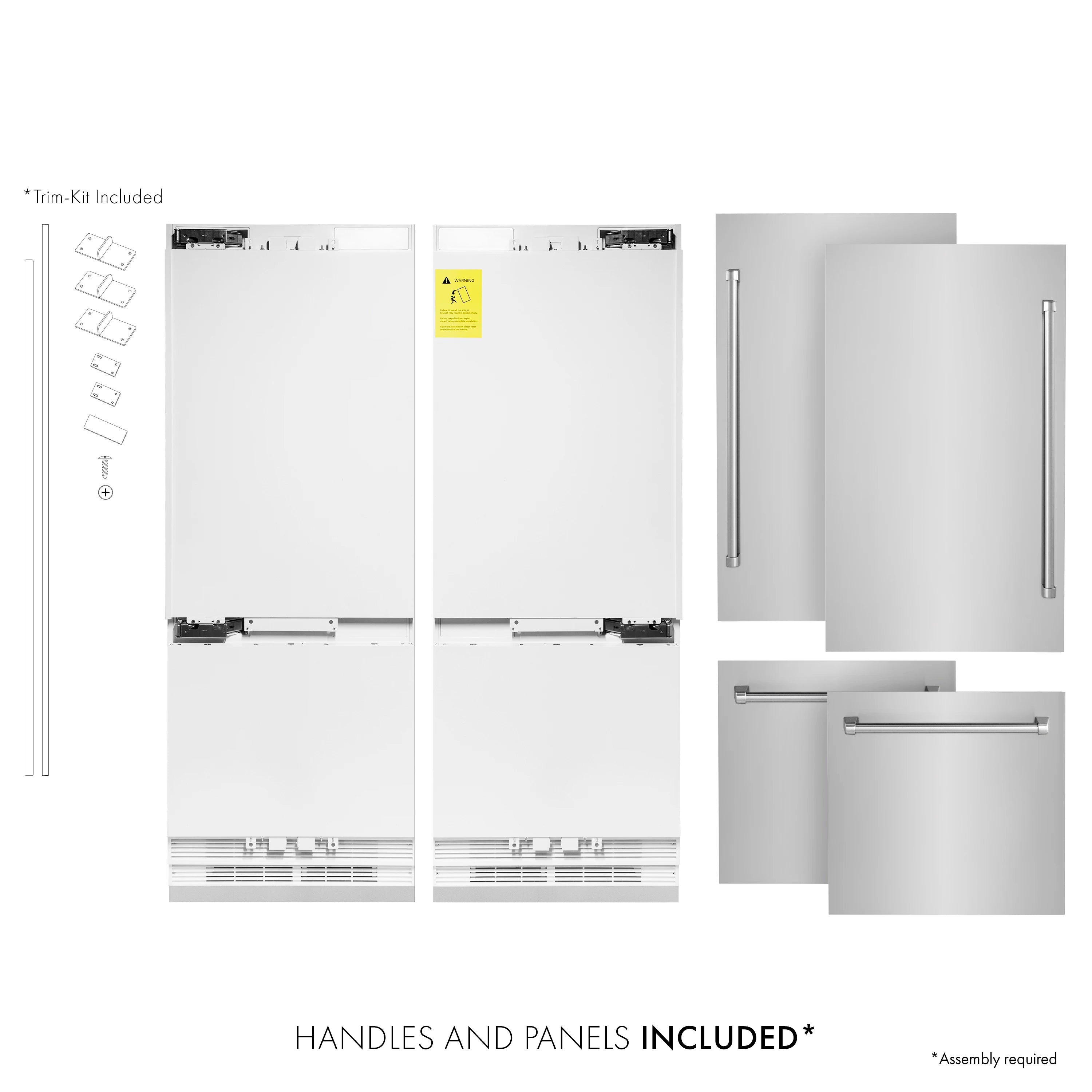 Refrigerator handle and panel kit layout for built-in installation