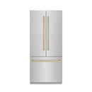ZLINE Autograph Edition 36-Inch 19.6 cu. ft. French Door Built-In Bottom Freezer Refrigerator with Water Dispenser and Ice Maker in Stainless Steel with Stainless Steel Interior and Champagne Bronze Accents (SRBIVZ-304-36CB)