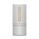ZLINE Autograph Edition 36-Inch 19.6 cu. ft. French Door Built-In Bottom Freezer Refrigerator with Water Dispenser and Ice Maker in Stainless Steel with Stainless Steel Interior and Polished Gold Accents (SRBIVZ-304-36G)