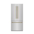 ZLINE Autograph 36-Inch French Door Refrigerator with Stainless Interior and Gold Helix Handles (SRBIVZ-30436KG)