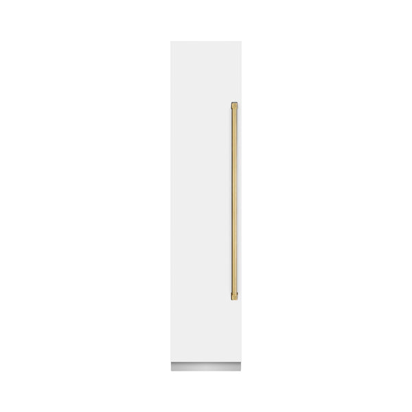 ZLINE Autograph Edition 18-Inch 8.6 Cu. Ft. Left Hinge Column Freezer in White Matte with Graphite Gray Interior and Polished Gold Accents (RCFVLZ-WM-18-G)