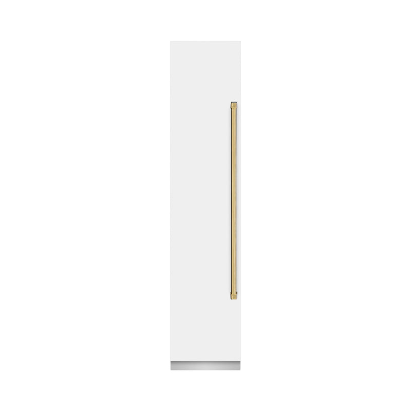 ZLINE Autograph Edition 18-Inch 8.6 Cu. Ft. Left Hinge Column Freezer in White Matte with Graphite Gray Interior and Polished Gold Accents (RCFVLZ-WM-18-G)