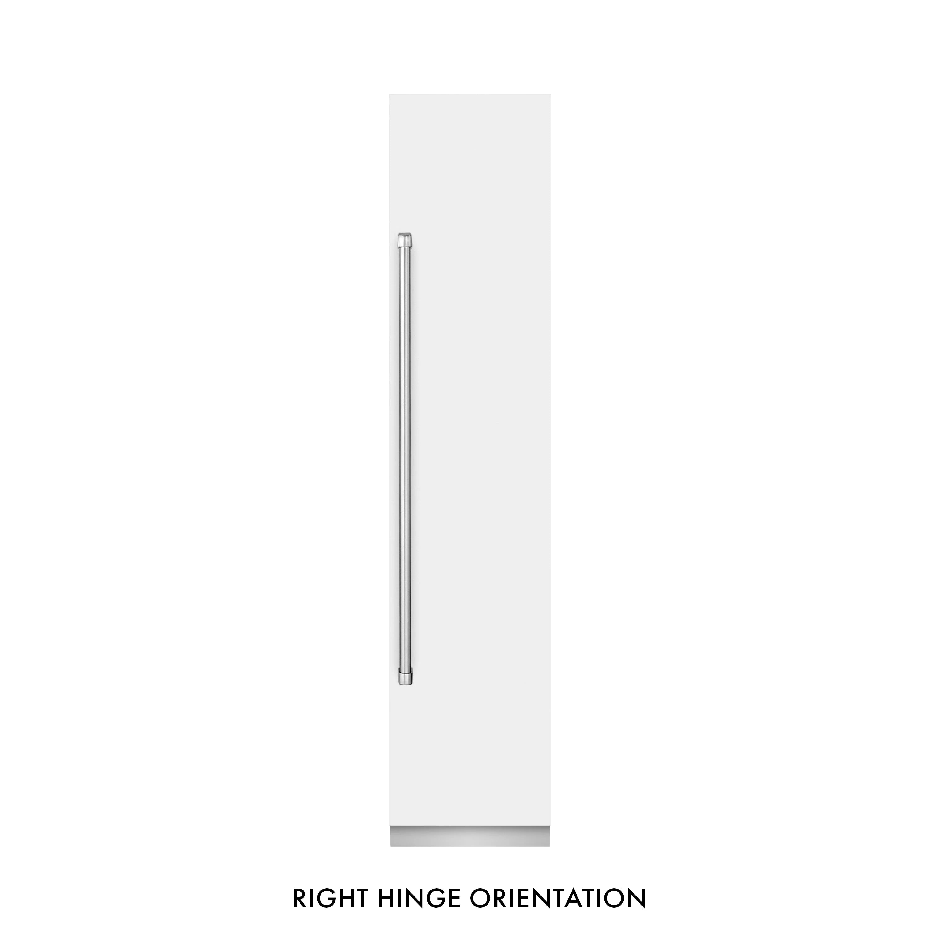 Right hinge freezer orientation view with stainless handle bar