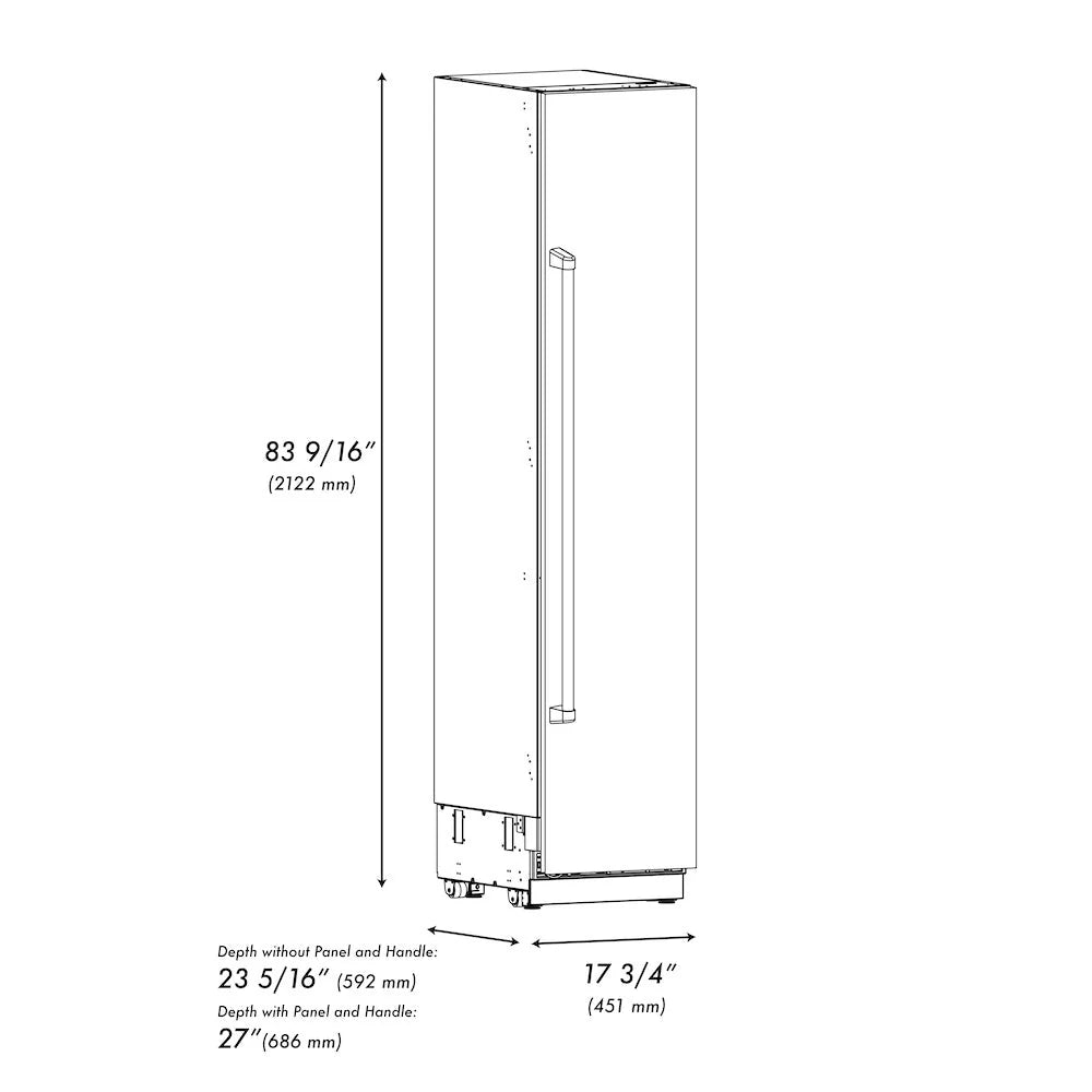 Freezer dimensions diagram showing height and depth measurements