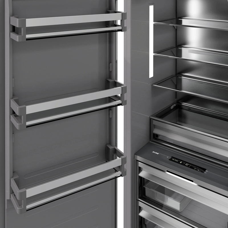 ZLINE Autograph Edition 18-Inch 8.6 Cu. Ft. Right Hinge Column Freezer in White Matte with Graphite Gray Interior and Matte Black Accents (RCFVRZ-WM-18-MB)