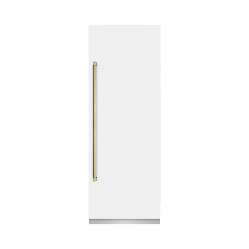 ZLINE Autograph Edition 30-Inch 16.7 Cu. Ft. Column Refrigerator in White Matte with Graphite Gray Interior and Champagne Bronze Accents (RCRVZ-WM-30-CB)