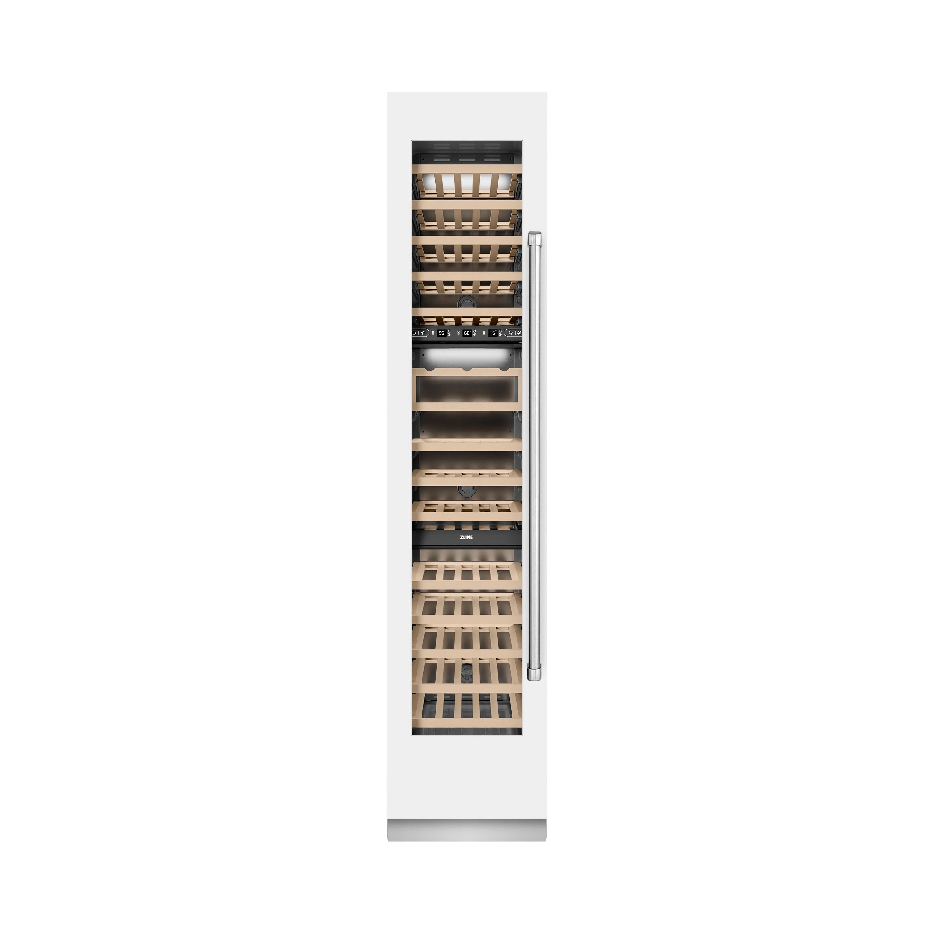 Built-in wine cooler in white matte with left hinge door opening illustration