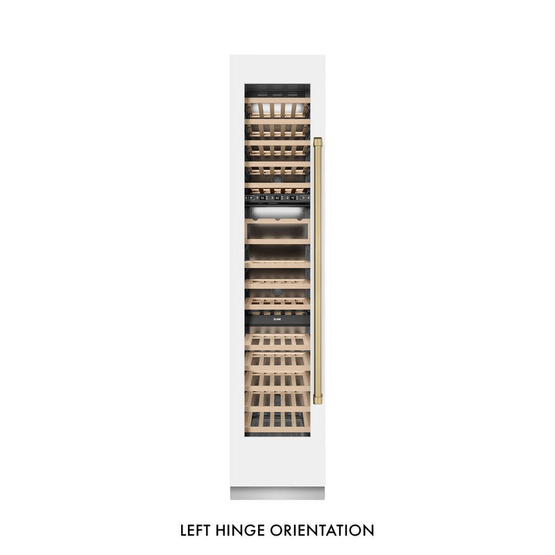 ZLINE Autograph Edition 18-Inch 9.0 Cu. Ft. Triple Zone 68 Bottle Left Hinge Column Wine Cooler in White Matte with Champagne Bronze Accents (RCWVLZ-WM-18-CB)