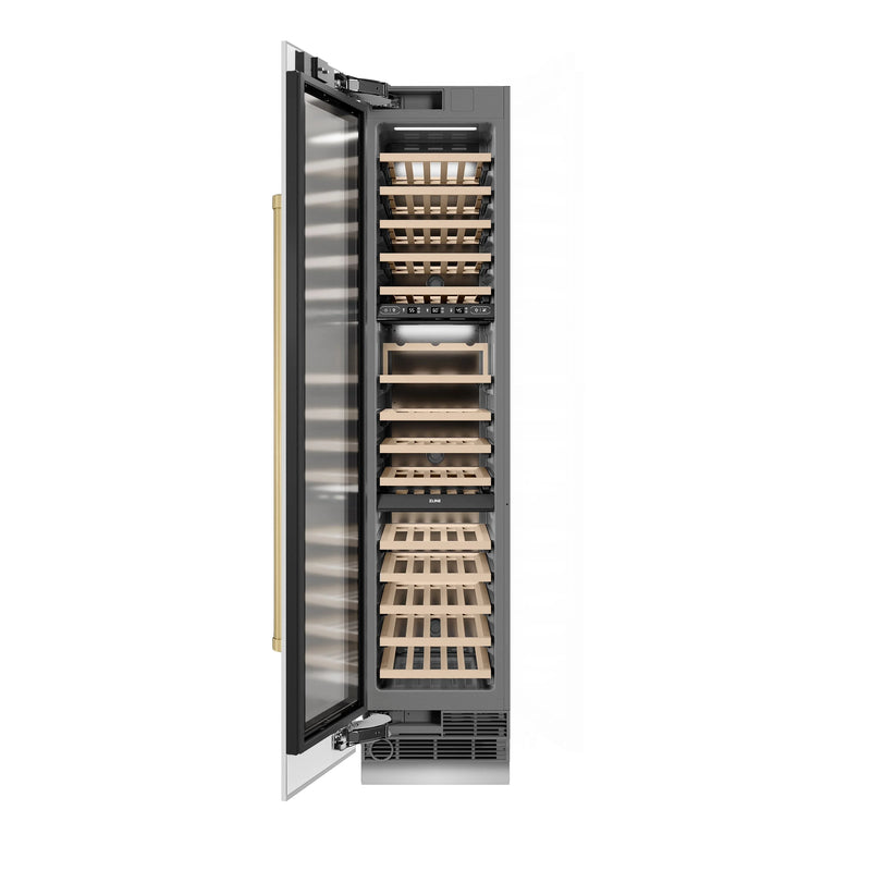 ZLINE Autograph Edition 18-Inch 9.0 Cu. Ft. Triple Zone 68 Bottle Left Hinge Column Wine Cooler in White Matte with Champagne Bronze Accents (RCWVLZ-WM-18-CB)