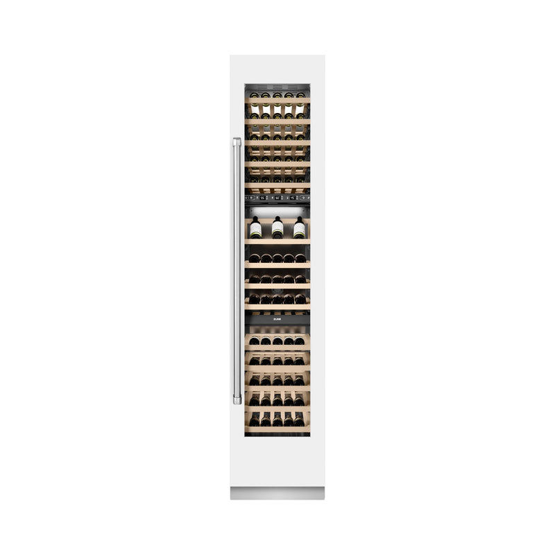 ZLINE Autograph Edition 18-Inch 9.0 Cu. Ft. Triple Zone 68 Bottle Right Hinge Column Wine Cooler in White Matte with Champagne Bronze Accents (RCWVRZ-WM-18-CB)