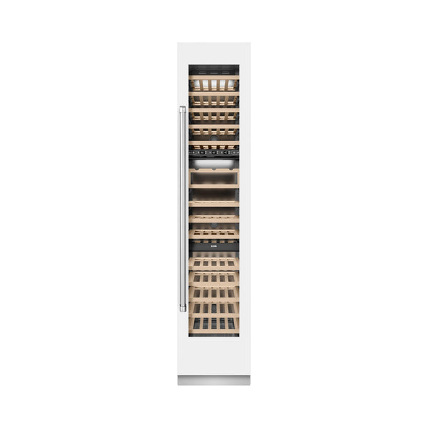 ZLINE Autograph Edition 18-Inch 9.0 Cu. Ft. Triple Zone 68 Bottle Right Hinge Column Wine Cooler in White Matte with Champagne Bronze Accents (RCWVRZ-WM-18-CB)
