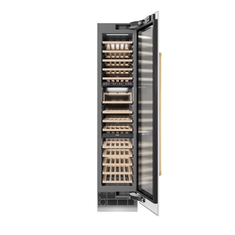 ZLINE Autograph Edition 18-Inch 9.0 Cu. Ft. Triple Zone 68 Bottle Right Hinge Column Wine Cooler in White Matte with Polished Gold Accents (RCWVRZ-WM-18-G)