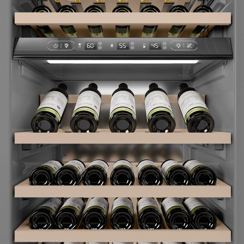 ZLINE Autograph Edition 24-Inch 12.4 Cu. Ft. Triple Zone 100 Bottle Column Wine Cooler in White Matte and Champagne Bronze Accents (RCWVZ-WM-24-CB)