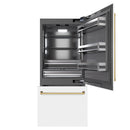 ZLINE Autograph Edition 36-Inch 19.8 Cu. Ft. Built-In Bottom Freezer Refrigerator with Water Dispenser and Ice Maker in White Matte with Graphite Gray Interior and Polished Gold Accents (GRBITZ-WM-36-G)