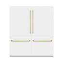 ZLINE Autograph Edition 72-Inch 39.6 Cu. Ft. French Door Built-In Bottom Freezer Refrigerator with Water Dispensers and Ice Makers in White Matte with Graphite Gray Interior and Champagne Bronze Accents (GRBITZ-WM-72-CB)