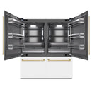 ZLINE Autograph Edition 72-Inch 39.6 Cu. Ft. French Door Built-In Bottom Freezer Refrigerator with Water Dispensers and Ice Makers in White Matte with Graphite Gray Interior and Champagne Bronze Accents (GRBITZ-WM-72-CB)