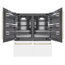 ZLINE Autograph Edition 72-Inch 39.6 Cu. Ft. French Door Built-In Bottom Freezer Refrigerator with Water Dispensers and Ice Makers in White Matte with Graphite Gray Interior and Champagne Bronze Accents (GRBITZ-WM-72-CB)