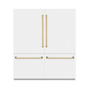 ZLINE Autograph Edition 72-Inch 39.6 Cu. Ft. French Door Built-In Bottom Freezer Refrigerator with Water Dispensers and Ice Makers in White Matte with Graphite Gray Interior and Polished Gold Accents (GRBITZ-WM-72-G)