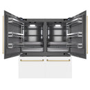 ZLINE Autograph Edition 72-Inch 39.6 Cu. Ft. French Door Built-In Bottom Freezer Refrigerator with Water Dispensers and Ice Makers in White Matte with Graphite Gray Interior and Polished Gold Accents (GRBITZ-WM-72-G)