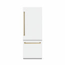 ZLINE Autograph Edition 30-Inch 16.1 cu. ft. Built-In Bottom Freezer Refrigerator with Water Dispenser and Ice Maker in White Matte with Graphite Gray Interior and Champagne Bronze Accents (GRBIVZ-WM-30-CB)