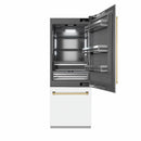 ZLINE Autograph Edition 30-Inch 16.1 cu. ft. Built-In Bottom Freezer Refrigerator with Water Dispenser and Ice Maker in White Matte with Graphite Gray Interior and Polished Gold Accents (GRBIVZ-WM-30-G)