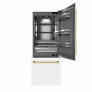 ZLINE Autograph Edition 30-Inch 16.1 cu. ft. Built-In Bottom Freezer Refrigerator with Water Dispenser and Ice Maker in White Matte with Graphite Gray Interior and Polished Gold Accents (GRBIVZ-WM-30-G)
