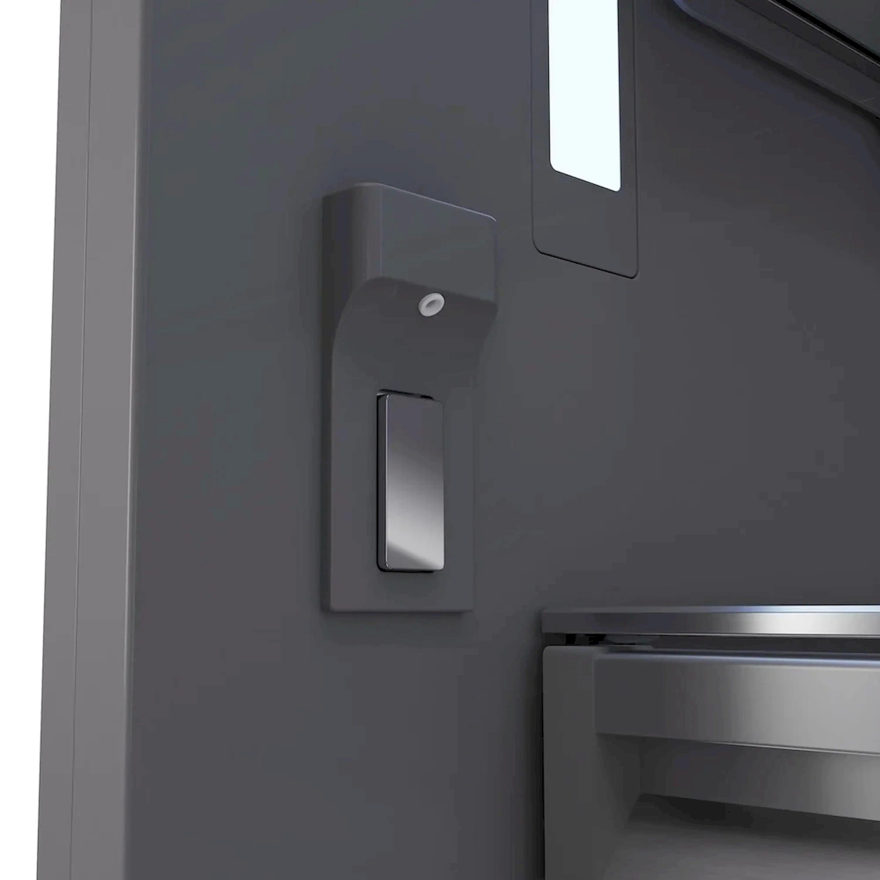 Built-in refrigerator water dispenser area with handle and control recess