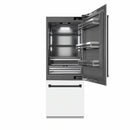 ZLINE Autograph Edition 30-Inch 16.1 cu. ft. Built-In Bottom Freezer Refrigerator with Water Dispenser and Ice Maker in White Matte with Graphite Gray Interior and Matte Black Accents (GRBIVZ-WM-30-MB)